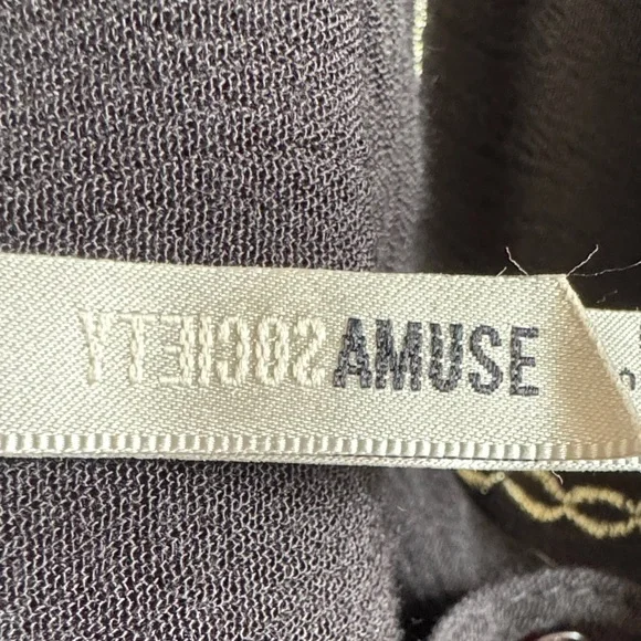 EUC Amuse Society Black Textured Viscose Fabric Blouse w/ Gold Metallic Accents - Picture 2 of 7